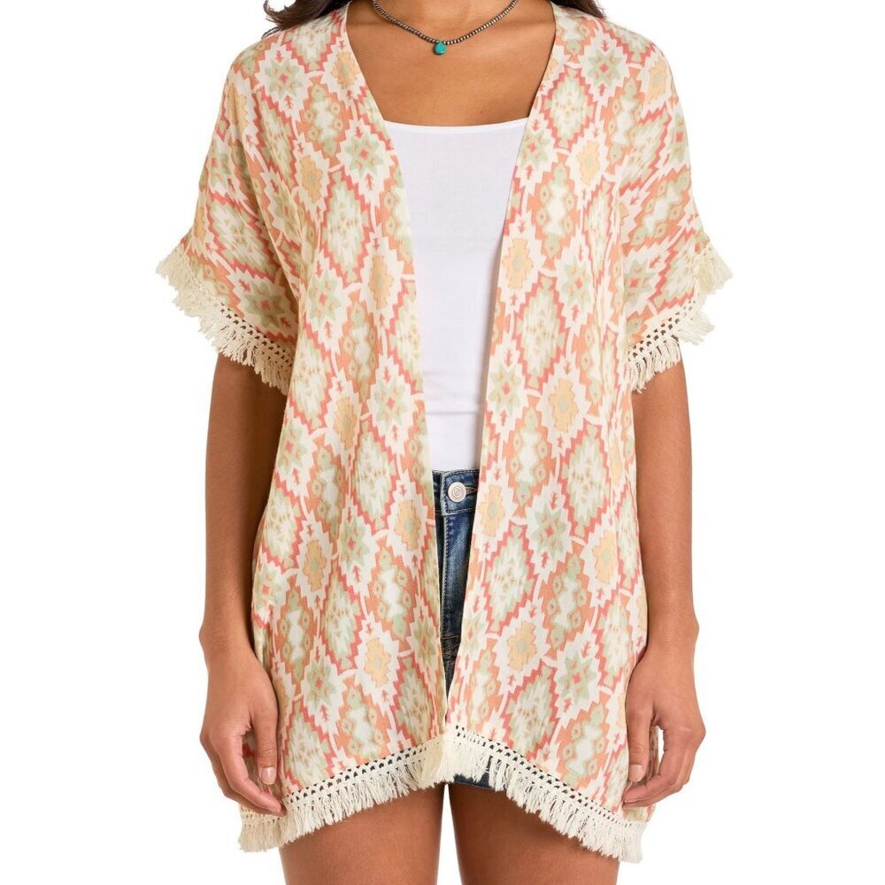 Rock & Roll Women's Aztec Print Kimono Cardigan Natural/Orange